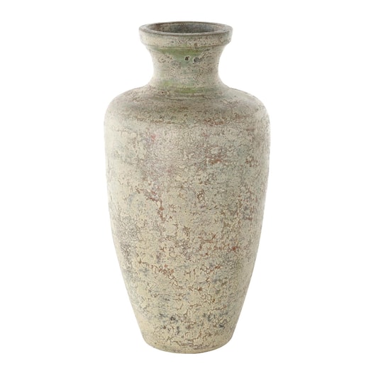 Brown Ceramic Vase with Green Accents